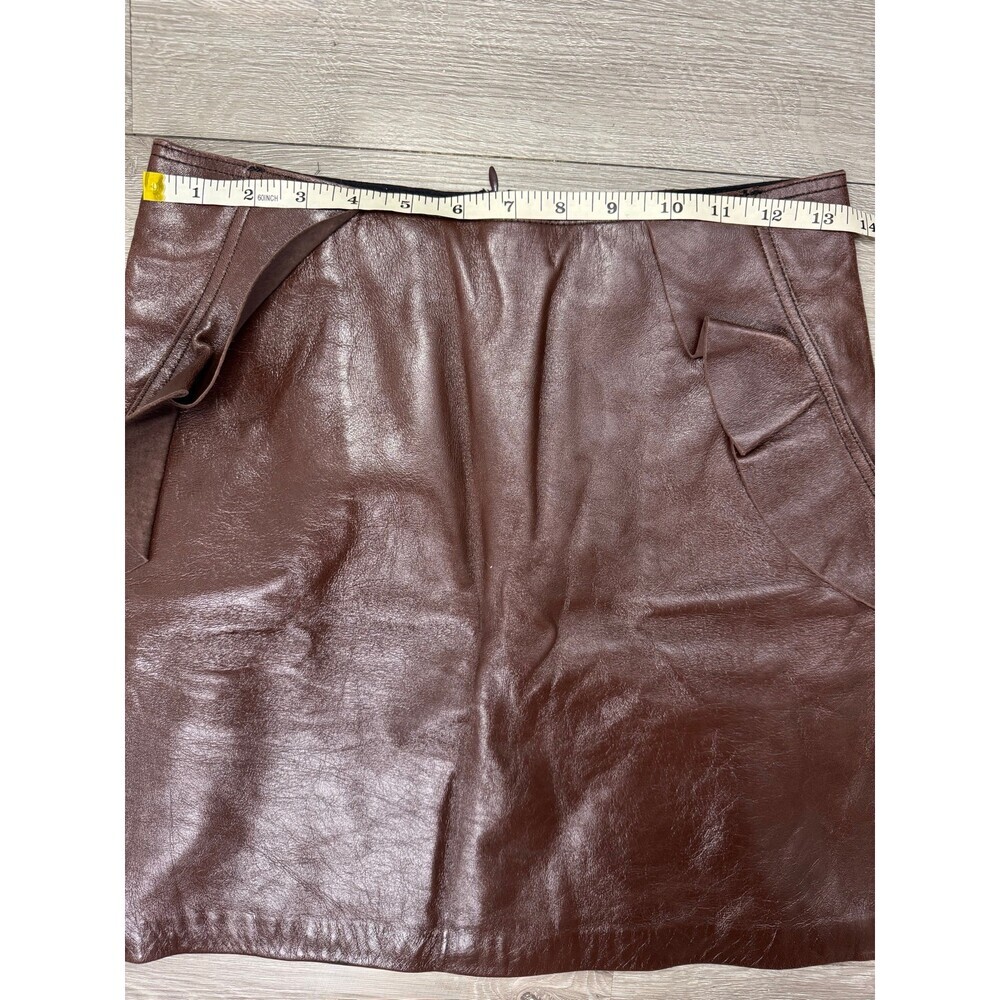 Brown Leather Mini Skirt High Waist Side Pockets Lined Size 1 - Picture 13 of 14